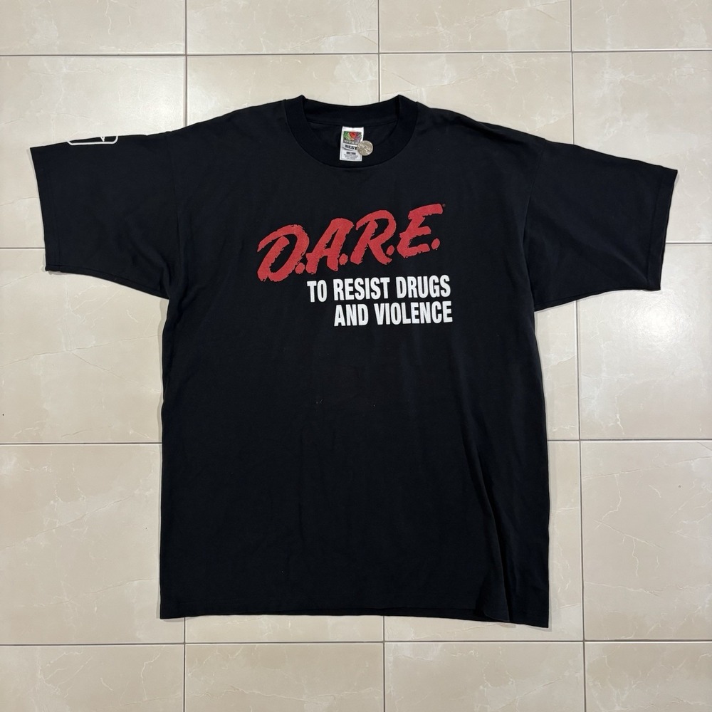 Vintage 90s DARE Program T Shirt Black Red Text Men's XL Y2K Skate Punk Grunge